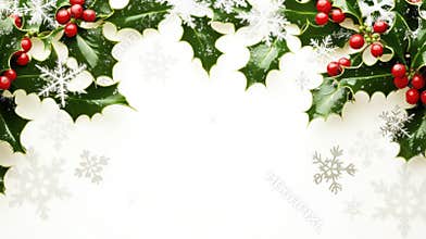 Festive Christmas Border with Snowflakes and Holly Berries