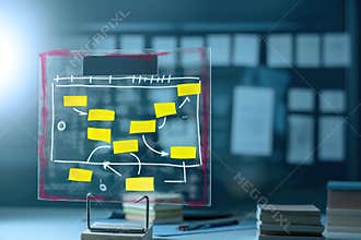 Agile software development process concept. Business strategy, project management, quality control, coding team collaboration.
