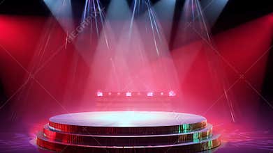 Spotlight shines on circus stage podium with vibrant lights and dynamic atmosphere