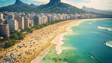 Aerial View of Beach With Mountain in Background, Serene Coastal Beauty, Rio de Janeiro, Brazil, Aerial View of Ipanema Beach and