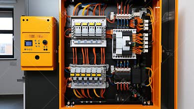 Detailed view of an industrial electrical control panel showcasing wiring and components