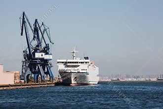 Anchored ship in port of Dalian