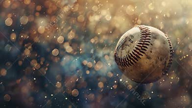 Baseball with fantasy dreamy background, vintage style banner