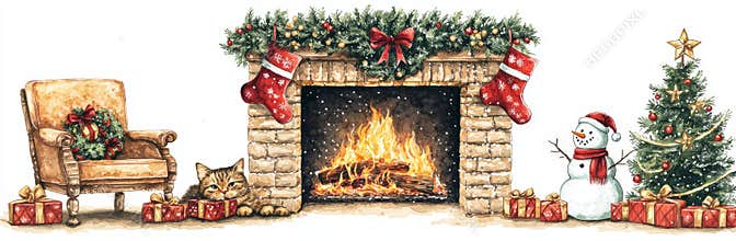 The Christmas tree clipart includes vintage gifts, a retro fireplace, a nutcracker, cucumber, floral decorations, a hot