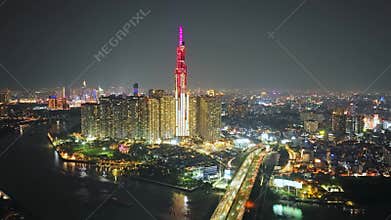 Hyperlapse time-lapse Aerial view of Ho Chi Minh City skyline and skyscrapers in center