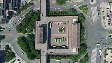 Aerial drone view of ancient city wall in Xian. Xian in China panorama from drone. Fortifications of Xian City Wall. Xian old town
