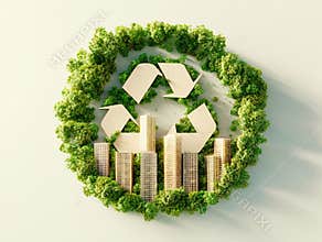 A smart city practices the circular economy, including waste management, energy-efficient buildings, and public