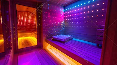 Light therapy features allow guests to customize the color and intensity of the lighting in the sauna adding to the