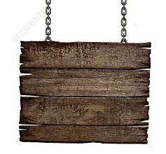 Old wood sign board on chain