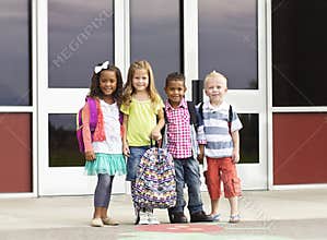 Diverse group of kids going to school