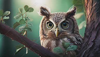 Owl in tree cartoon