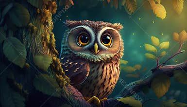 Owl in tree cartoon