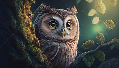 Owl in tree cartoon