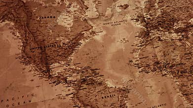 Vintage Sepia-Toned World Map Featuring North America and North Atlantic Ocean for Historical, Educational