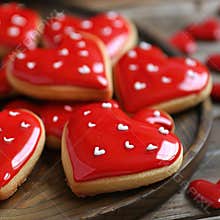 Adorable Red Love Heart ShaAdorable Red Love Heart Shaped Cookies Decorated with Icing, Perfect for Sharing Sweet Moments ped