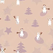 pixel pattern with snowmen and fir trees