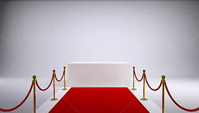 The red carpet and white box. Gray background