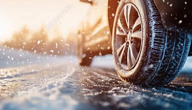 SUV traveling on a snowy highway with winter tires during family ski adventures