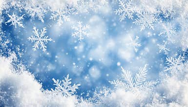 Elegant winter border adorned with delicate snowflakes on a tranquil blue background