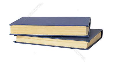 Two old books with blue cover isolated on white