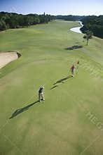 Aerial of golfers.