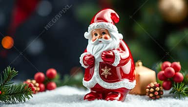 A red santa with a white hat and a red vest