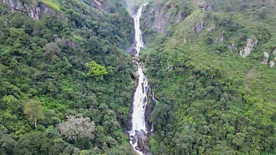Waterfall in deep forest near Nuwara Eliya in Sri Lanka