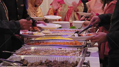 Catering buffet food in restaurant on traditional indian wedding