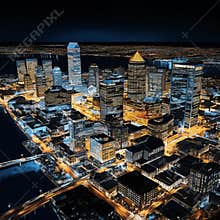Glowing city light at night power energy electricity concept