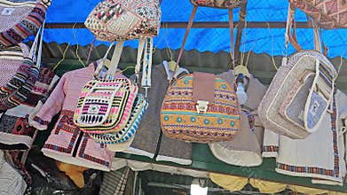 Spectrum of Styles of Different Colored Bags Adorn the Stores of Dharamshala