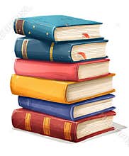 A stack of books sitting on top of each other, clipart on light background.
