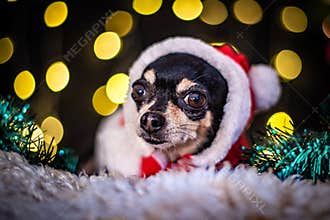 Chihuahua dog with Santa hat