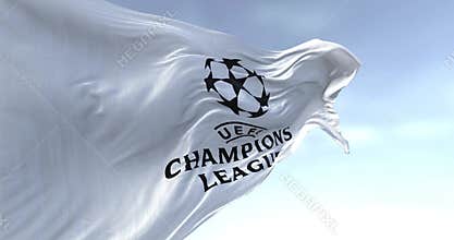 close-up of UEFA Champions league flag waving