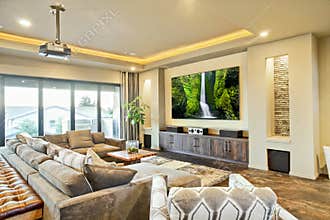Beautiful Home Entertainment Room with Movie Screen