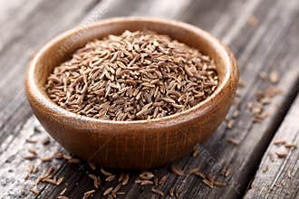 Cumin in a wooden plate