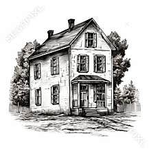 Vintage Americana A Highly Realistic Illustration Of An Old House