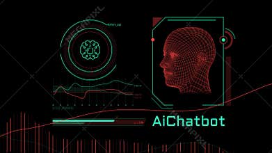 Artificial intelligence chatbot infographics on alpha channel.