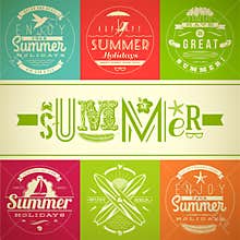 Set of summer vacation and holidays emblems