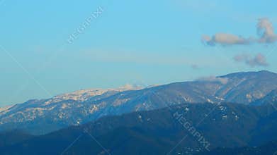 Landscape Mountain Sunset Summer View Cloud Nature Travel Background. Cloudy Sky And Sunset Light.