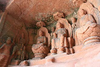 statues of buddhist divinities at the great buddha in leshan in sichuan (china)