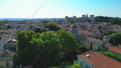 Avignon, France, Aerial view of Palais des Papes, Papal Palace,, medieval fortress and former residence of popes