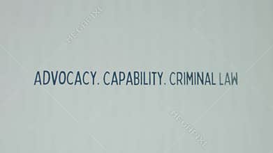 Advocacy. Capability. Criminal Law inscription on white paper sheet background. Graphic presentation with words