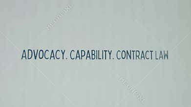 Advocacy. Capability. Contract Law inscription on white paper sheet background. Graphic presentation with words