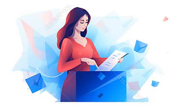 Modern Abstract Illustration of a Woman Voting at a Ballot Box Generative AI