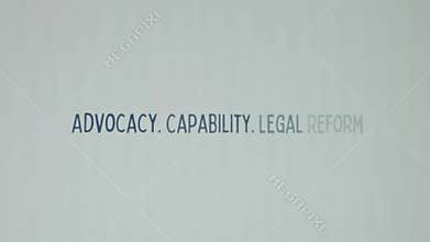 Advocacy. Capability. Legal Reform inscription on white paper sheet background. Graphic presentation with words