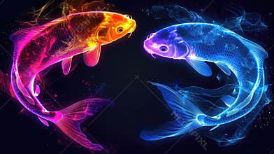 Two colorful fish with blue tails and orange fins