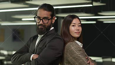 Corporate multiracial business diverse colleagues Asian woman Chinese businesswoman Indian man Arabian businessman