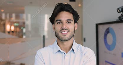 Head shot close up portrait of male entrepreneur or CEO