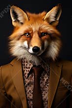 Portrait of a fox wearing outfit.