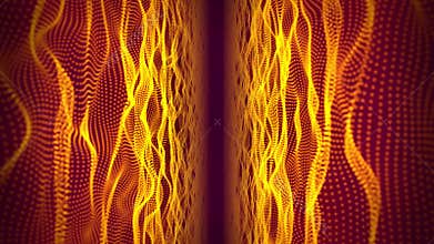 Loopable screensaver with hot yellow waves falling down on a dark background